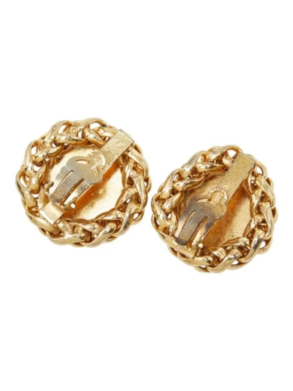 Chanel CC Logo Rice Motif Earrings Ear Clip Gold Plated